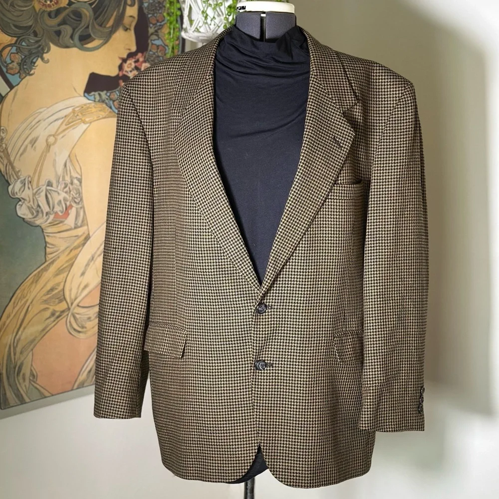 Givenchy Monsieur Mens Vintage Wool 2 Button Blazer‎ Sport Coat Houndstooth